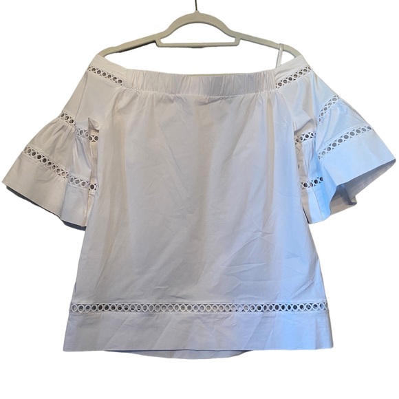 Michael Kors Embroidered White Off the Shoulder Blouse with Eyelet Detail - Picture 9 of 14